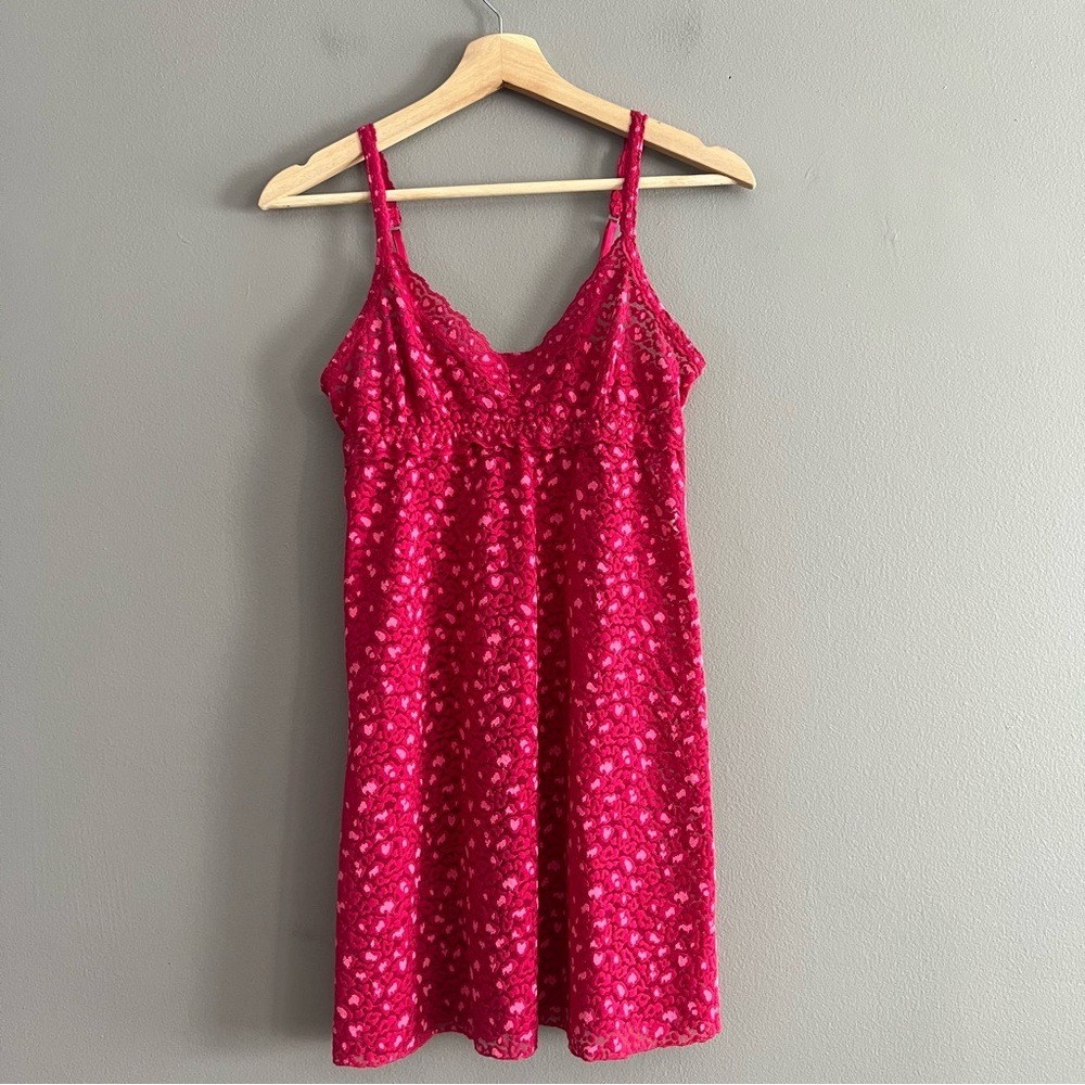 Hanky Panky Cross Dyed Leopard Chemise Baby Doll Valentine Berry Sangria/Pink S